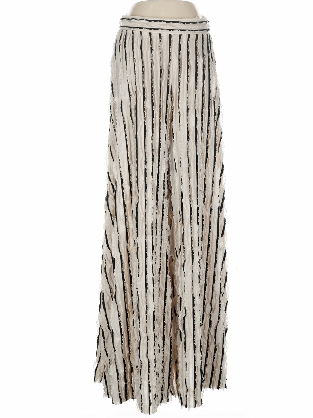 ZARA Cream Black Stripe Ruffle Wide Leg Pants